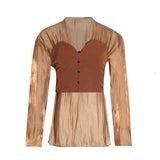 Color-block sweetheart blouse