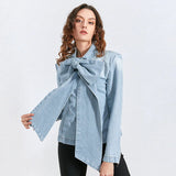 Bowknot denim blouse