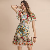 Floral embroidered flare mini dress