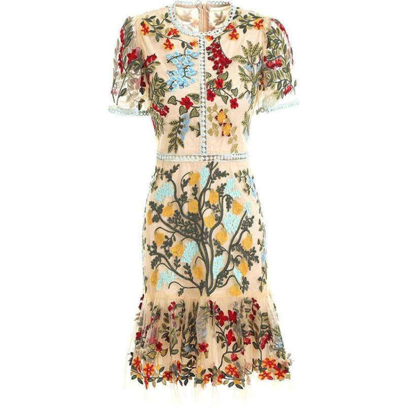 Floral embroidered flare mini dress