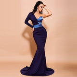 CORINNA one-sleeve mermaid navy blue gown