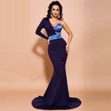 CORINNA one-sleeve mermaid navy blue gown