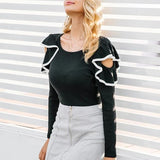 Cotton-blend ruffled pullover