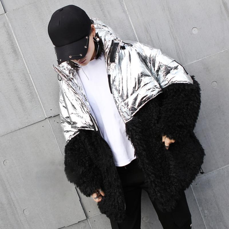 Cotton-padded color-block oversize coat