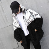 Cotton-padded color-block oversize coat