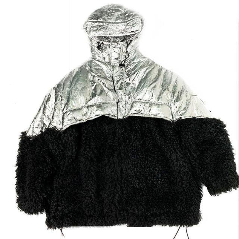 Cotton-padded color-block oversize coat