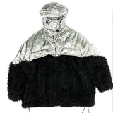 Cotton-padded color-block oversize coat