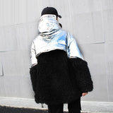 Cotton-padded color-block oversize coat