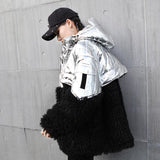 Cotton-padded color-block oversize coat