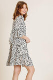 Dalmatian Print Ruffle Bell Sleeve Sweetheart Neckline Dress