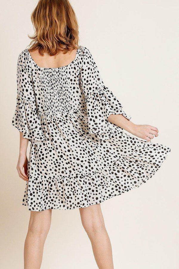 Dalmatian Print Ruffle Bell Sleeve Sweetheart Neckline Dress