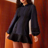 Destina lantern sleeve mini dress in navy blue