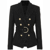 Double-breasted winter belted jacket