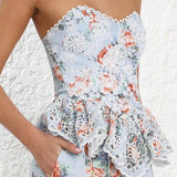 Eyelet floral strapless top