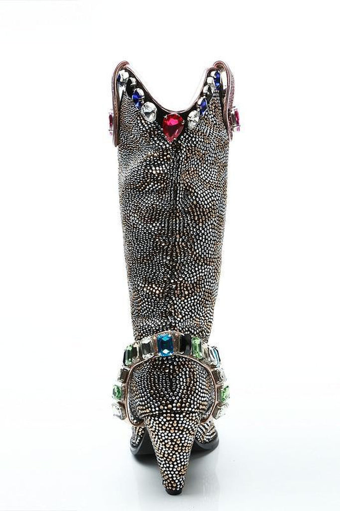 Fancy cowgirl studded knee-high boots