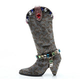 Fancy cowgirl studded knee-high boots