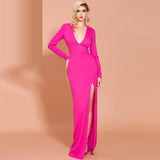 Genevia deep V-neck fuchsia gown