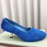 Hairy low-heel shoes in blue
