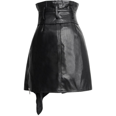High-waist asymmetric faux leather skirt