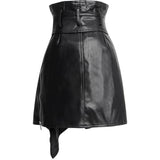 High-waist asymmetric faux leather skirt