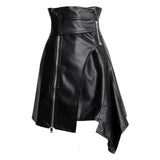 High-waist asymmetric faux leather skirt