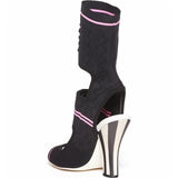 Hollow-out sock boots in black
