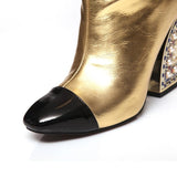 Knee-High golden boots with embellished heel