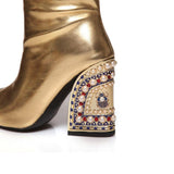 Knee-High golden boots with embellished heel