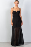 Lace trim bustier semi sheer maxi dress
