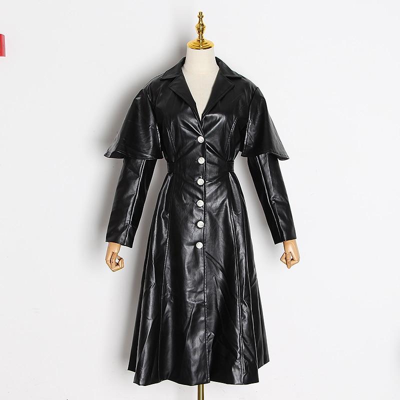 Lapel collar faux leather trench in colors