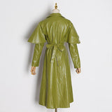 Lapel collar faux leather trench in colors