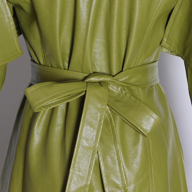 Lapel collar faux leather trench in colors