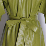 Lapel collar faux leather trench in colors