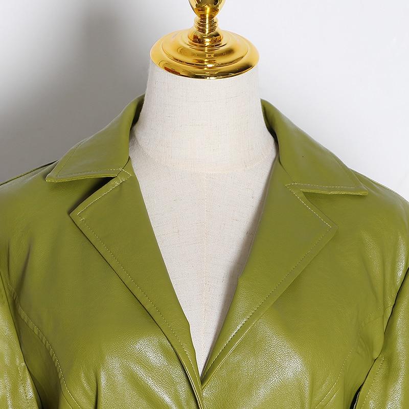 Lapel collar faux leather trench in colors