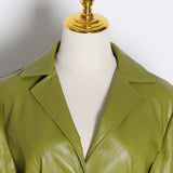 Lapel collar faux leather trench in colors