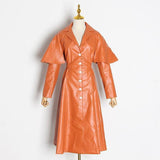 Lapel collar faux leather trench in colors