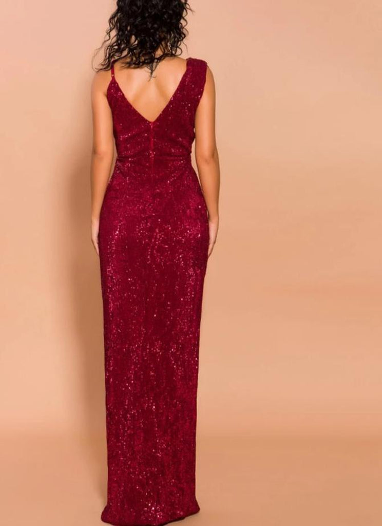 Larissa lurex slit dress in burgundy