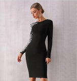 LEERA sequinned silver sleeve black mini dress