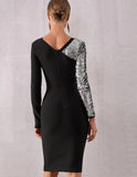 LEERA sequinned silver sleeve black mini dress