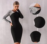 LEERA sequinned silver sleeve black mini dress
