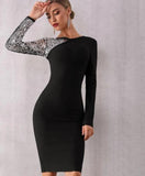 LEERA sequinned silver sleeve black mini dress-mini dress-Primetime Looks