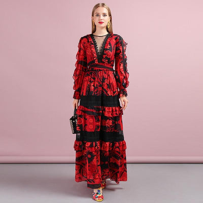 LIDYA V-neck maxi red dress