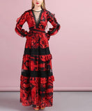 LIDYA V-neck maxi red dress