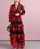 LIDYA V-neck maxi red dress