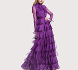 LILAC WINE turtleneck mesh maxi gown