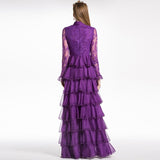 LILAC WINE turtleneck mesh maxi gown