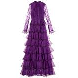 LILAC WINE turtleneck mesh maxi gown