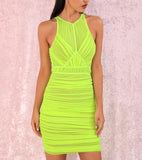 Linda halter neon green draped dress