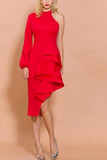 LUCRECIA one-shoulder ruffled red dress