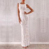 MILDRED white lace maxi dress